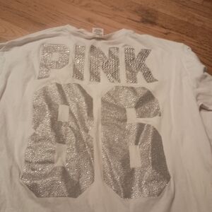 White Graphic T Shirt Top  VICTORIA'S SECRET PINK BLING MEDIUM MED M $68
